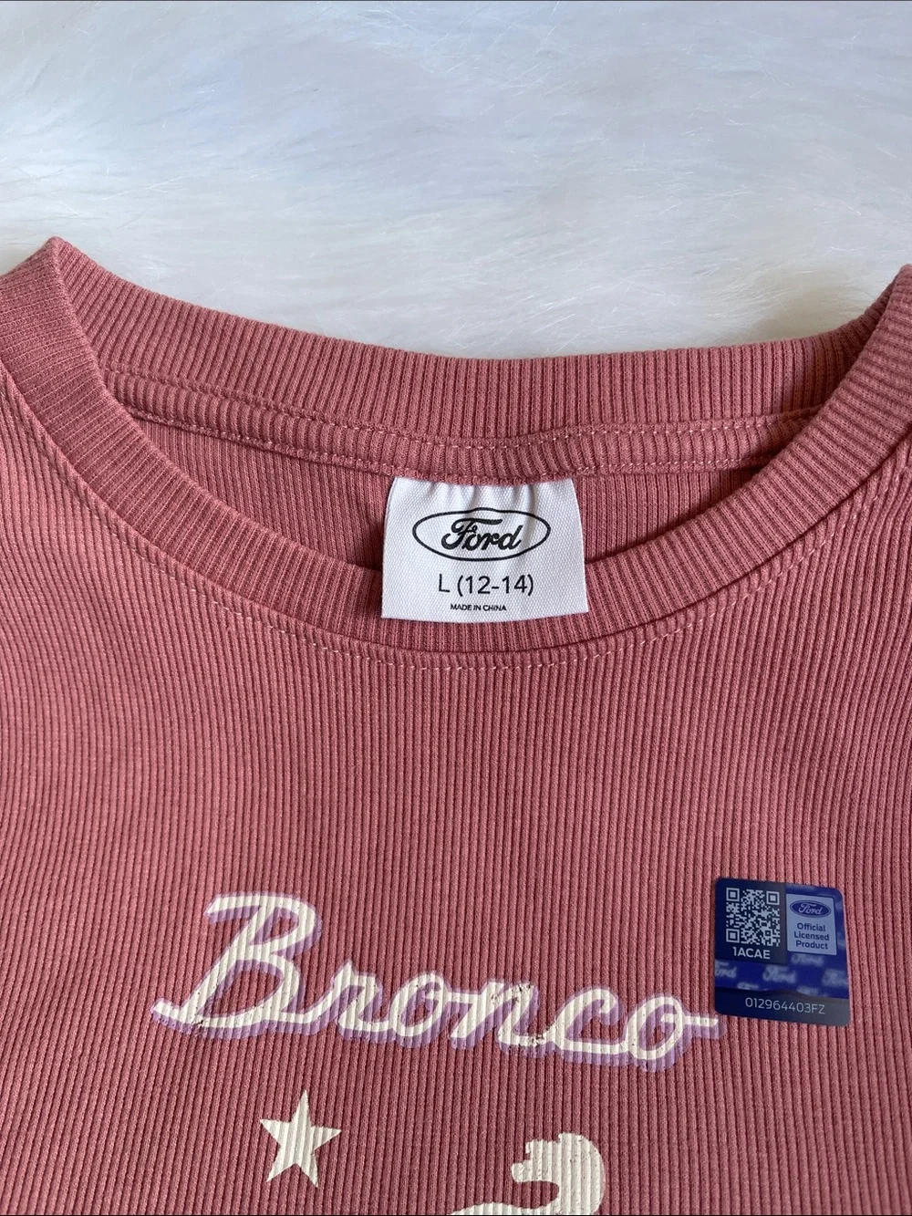 Ford Bronco Girls Ribbed Graphic t-Shirt in Pink Various Sizes. NWT